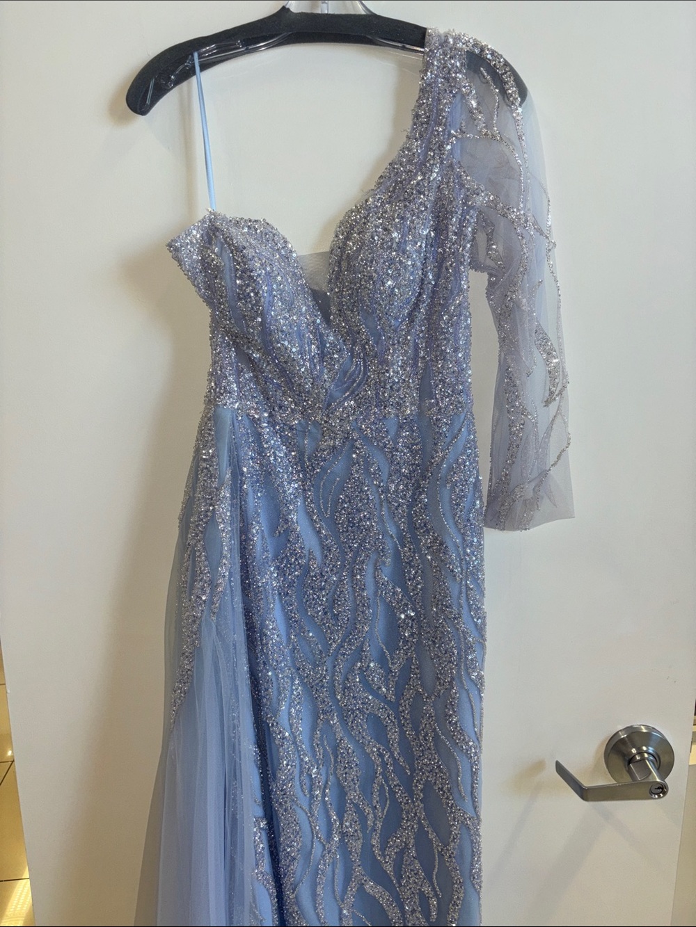 Catwalk 50165 Light Blue Elegant One-Shoulder Sequined Evening Dress